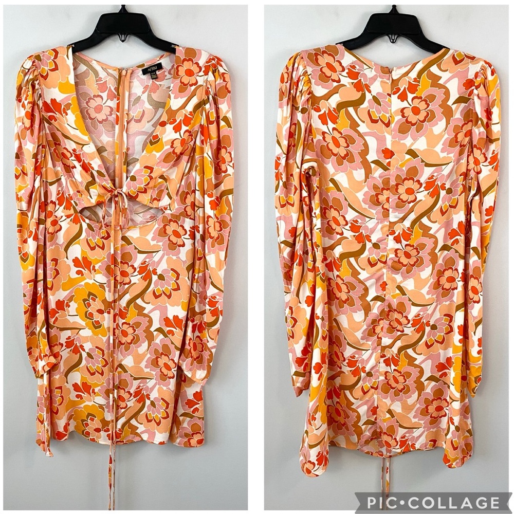 AFRM Etienne Retro Style Mini Dress Orange Multi M - Picture 2 of 7